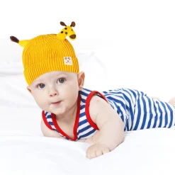 Knit Woollen Cap Winter Beanie 3D Reindeer Antler Yellow