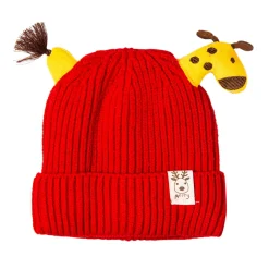 Knit Woollen Cap Winter Beanie 3D Reindeer Antler Red