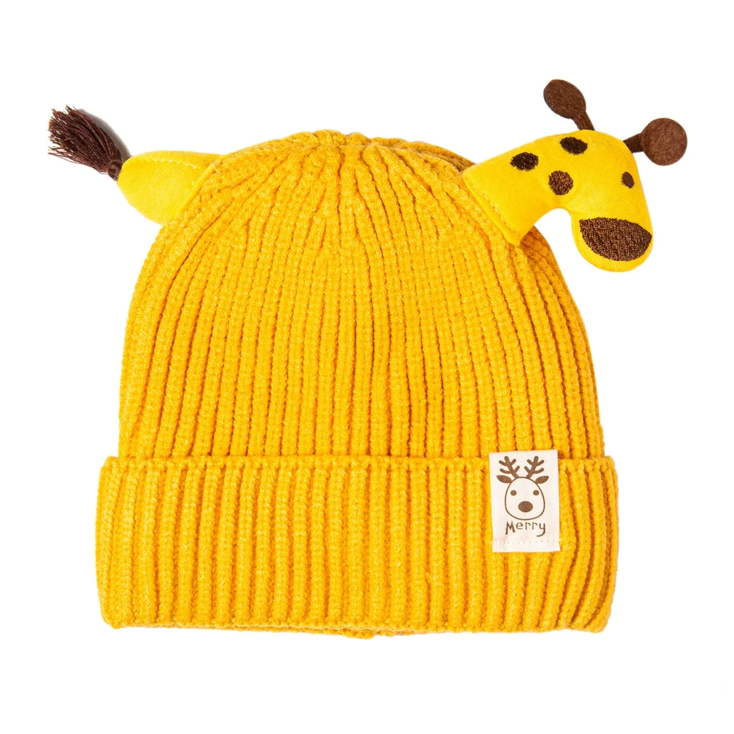Knit Woollen Cap Winter Beanie 3D Reindeer Antler Yellow