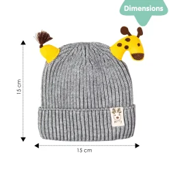 Knit Woollen Cap Winter Beanie 3D Reindeer Antler Grey