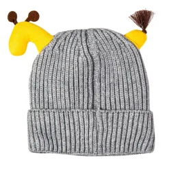 Knit Woollen Cap Winter Beanie 3D Reindeer Antler Grey