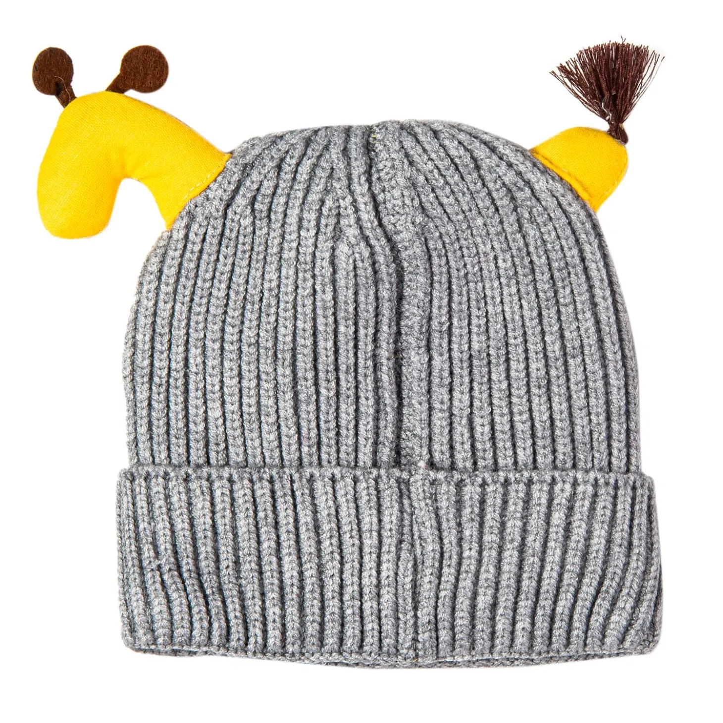 Knit Woollen Cap Winter Beanie 3D Reindeer Antler Grey