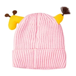 Knit Woollen Cap Winter Beanie 3D Reindeer Antler Pink