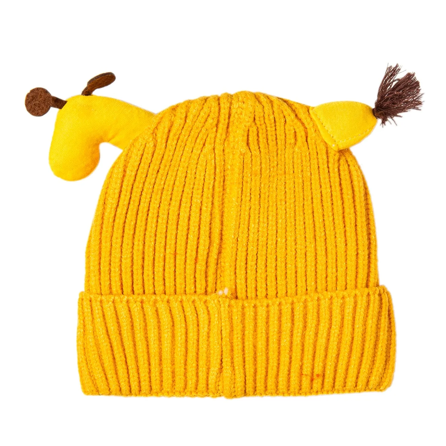 Knit Woollen Cap Winter Beanie 3D Reindeer Antler Yellow
