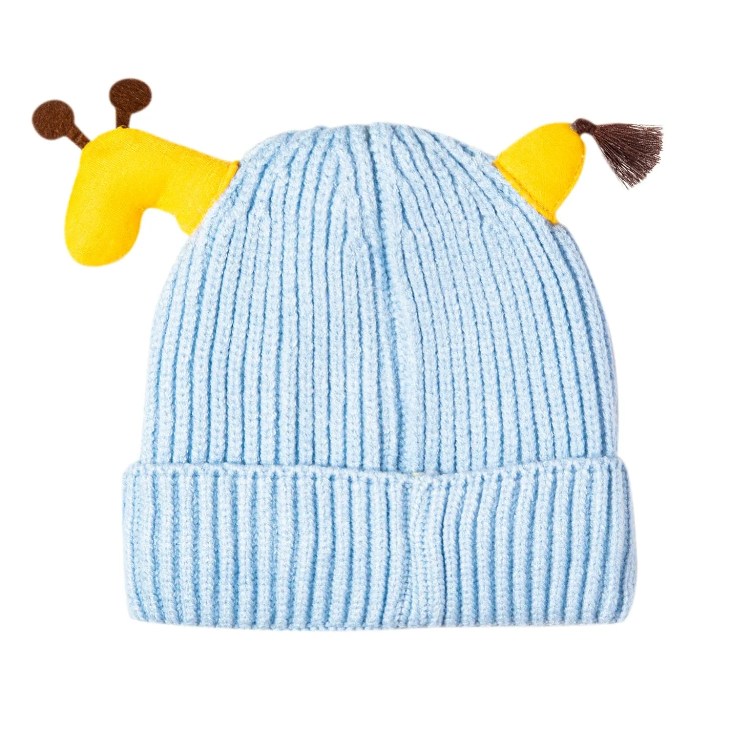 Knit Woollen Cap Winter Beanie 3D Reindeer Antler Blue