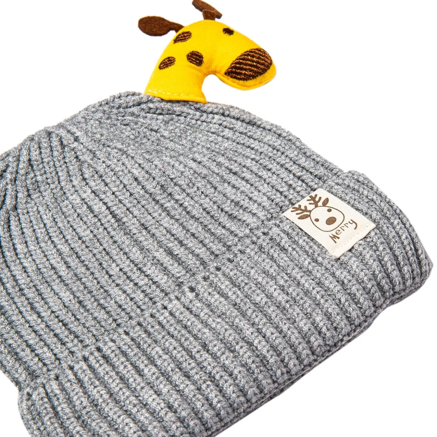 Knit Woollen Cap Winter Beanie 3D Reindeer Antler Grey