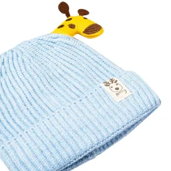 Knit Woollen Cap Winter Beanie 3D Reindeer Antler Blue