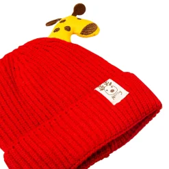 Knit Woollen Cap Winter Beanie 3D Reindeer Antler Red