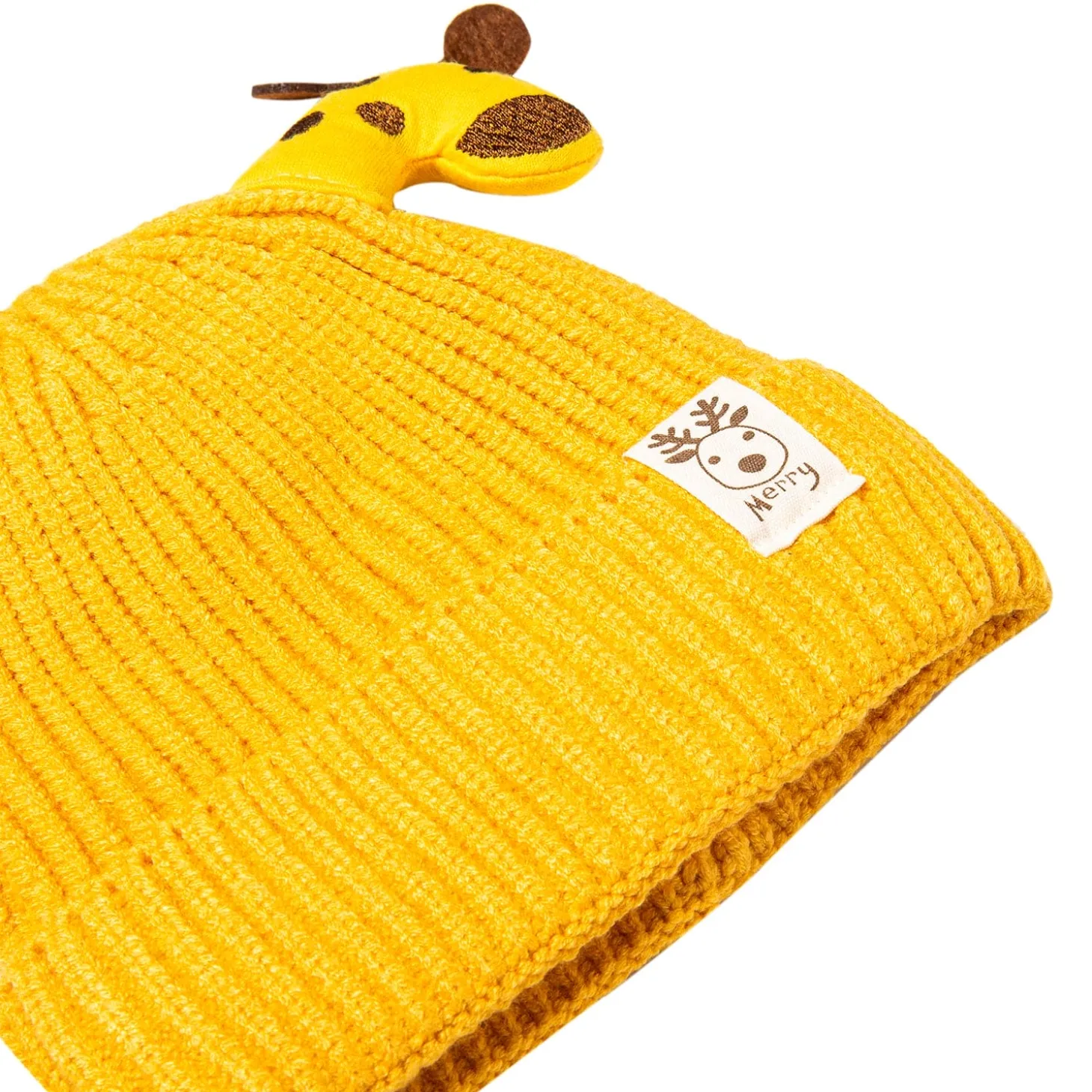 Knit Woollen Cap Winter Beanie 3D Reindeer Antler Yellow