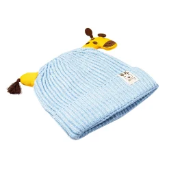 Knit Woollen Cap Winter Beanie 3D Reindeer Antler Blue