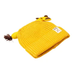 Knit Woollen Cap Winter Beanie 3D Reindeer Antler Yellow
