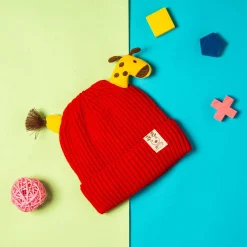 Knit Woollen Cap Winter Beanie 3D Reindeer Antler Red