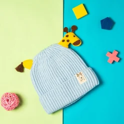 Knit Woollen Cap Winter Beanie 3D Reindeer Antler Blue
