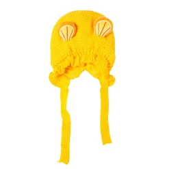 Knit Woollen Cap With Tie Knot For Ear Cover Citrus Yellow