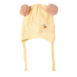 Knit Woollen Cap With Tie Knot For Ear Protection Solid Cream