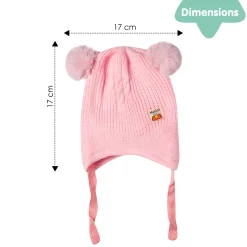 Knit Woollen Cap With Tie Knot For Ear Protection Solid Light Pink