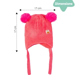 Knit Woollen Cap With Tie Knot For Ear Protection Solid Pink