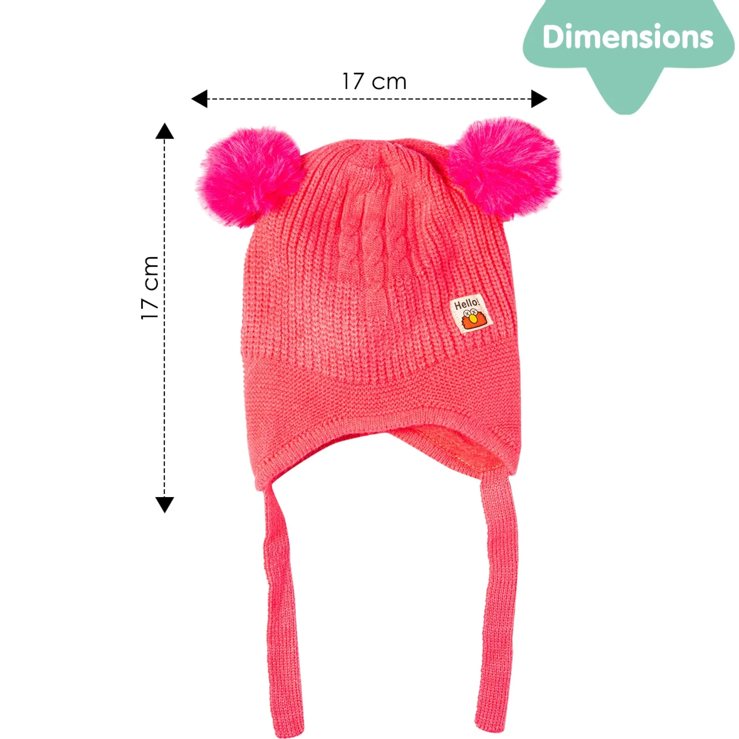 Knit Woollen Cap With Tie Knot For Ear Protection Solid Pink