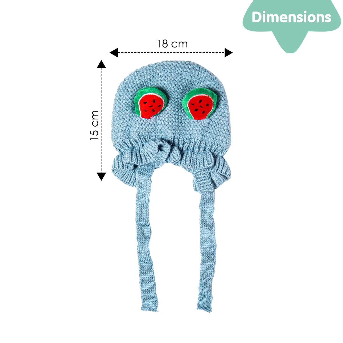 Knit Woollen Cap With Tie Knot For Ear Cover Watermelon Blue