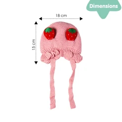 Knit Woollen Cap With Tie Knot For Ear Cover Strawberry Pink