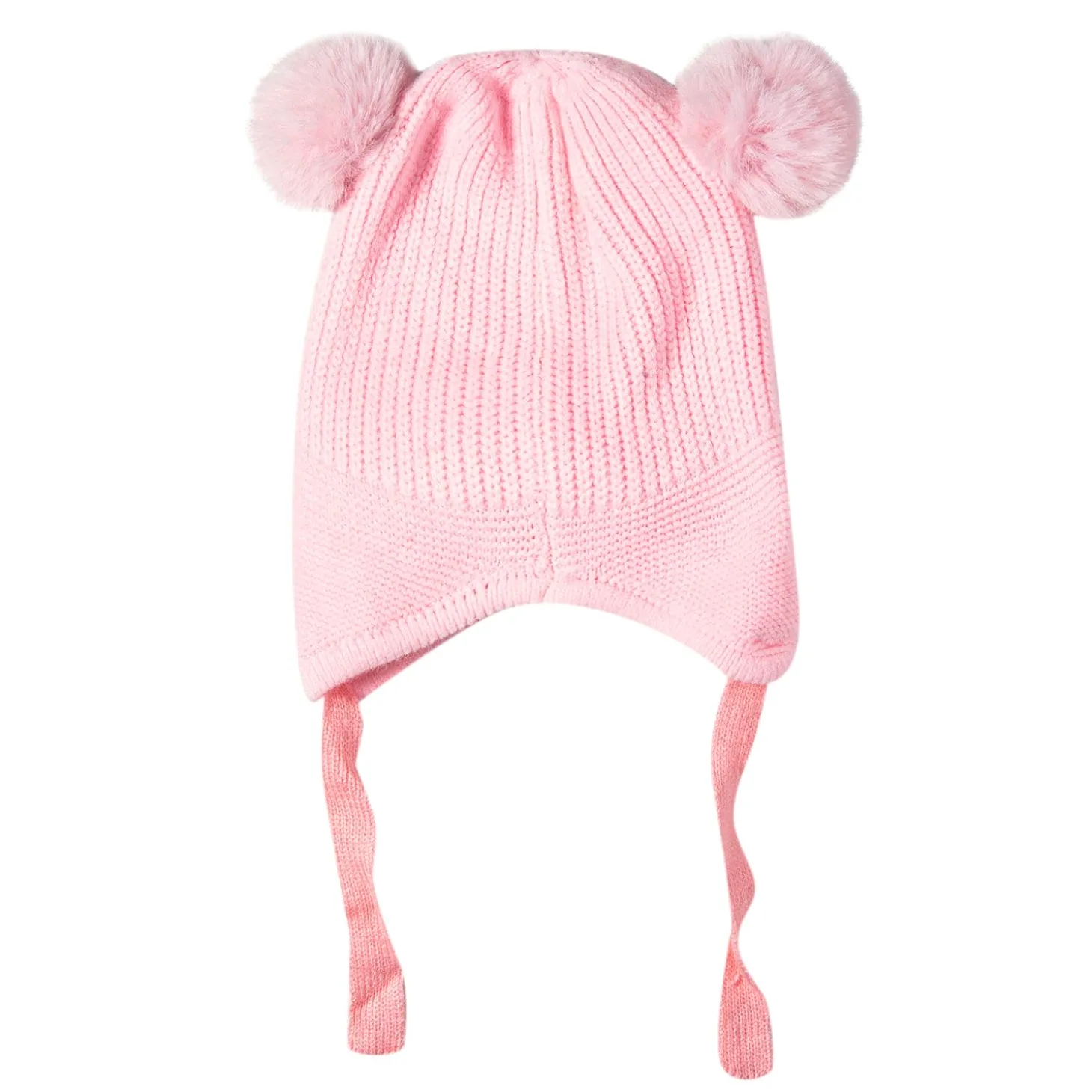 Knit Woollen Cap With Tie Knot For Ear Protection Solid Light Pink