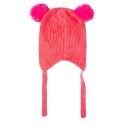 Knit Woollen Cap With Tie Knot For Ear Protection Solid Pink