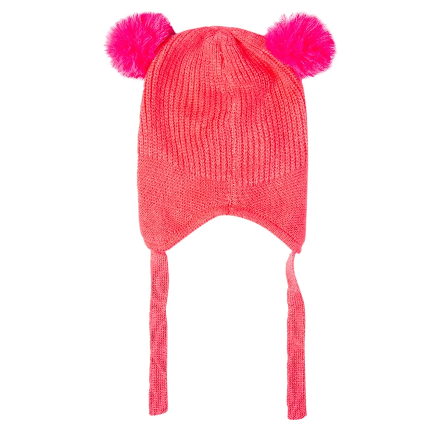 Knit Woollen Cap With Tie Knot For Ear Protection Solid Pink