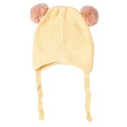 Knit Woollen Cap With Tie Knot For Ear Protection Solid Cream