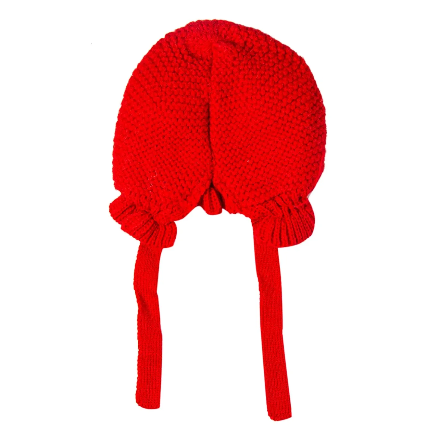 Knit Woollen Cap With Tie Knot For Ear Cover Strawberry Red