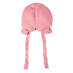 Knit Woollen Cap With Tie Knot For Ear Cover Strawberry Pink