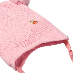 Knit Woollen Cap With Tie Knot For Ear Protection Solid Light Pink