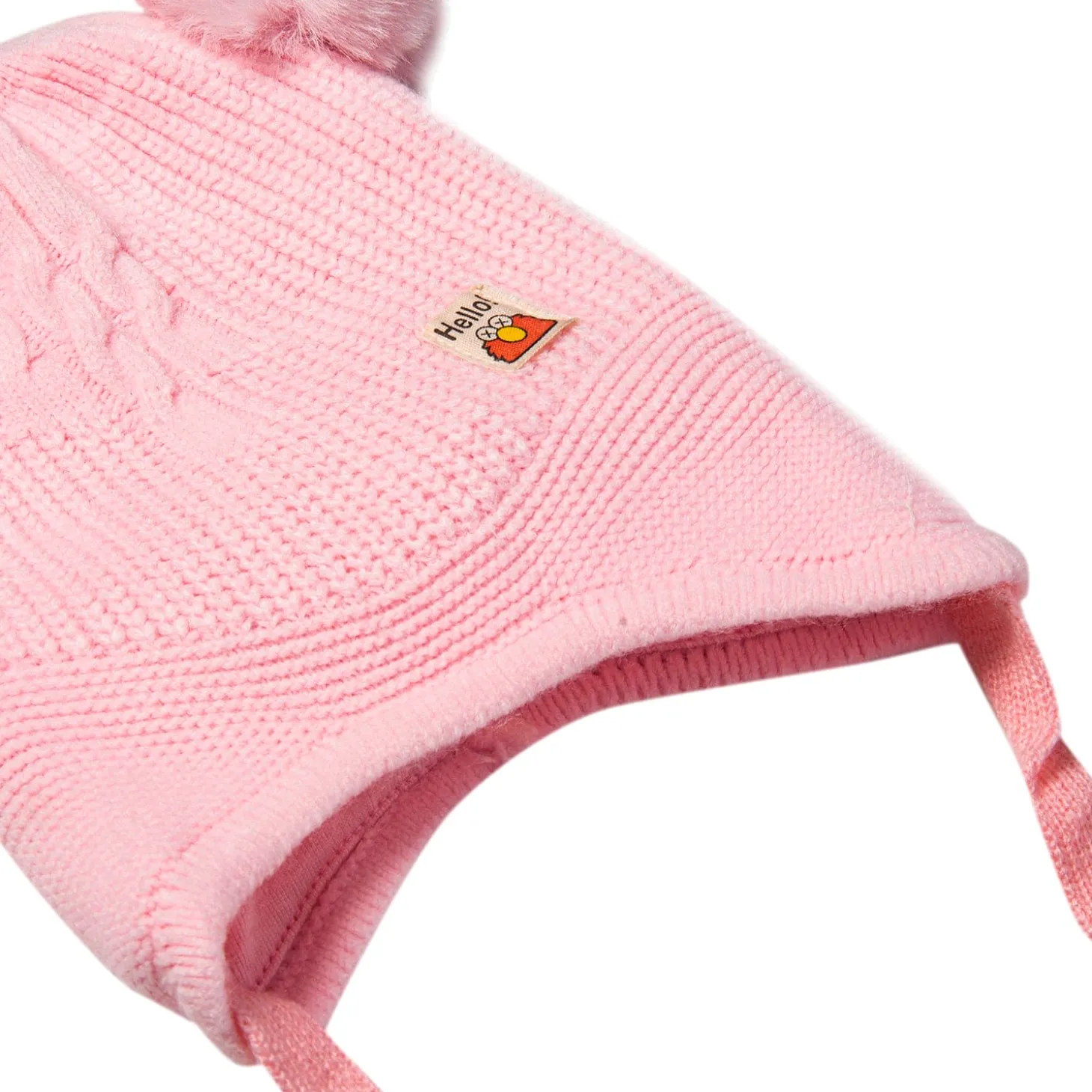Knit Woollen Cap With Tie Knot For Ear Protection Solid Light Pink