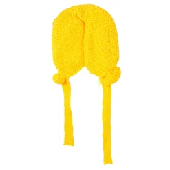 Knit Woollen Cap With Tie Knot For Ear Cover Citrus Yellow