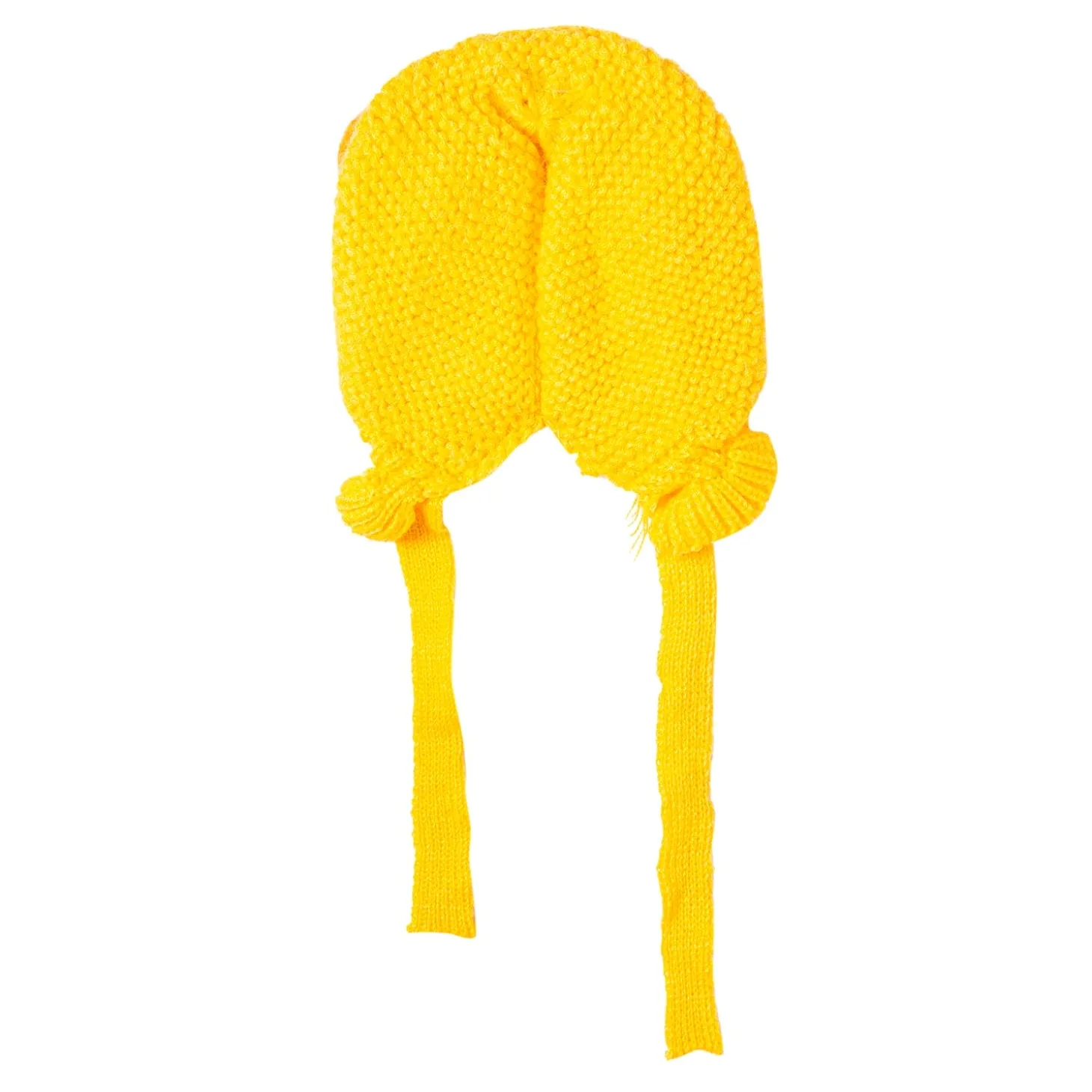 Knit Woollen Cap With Tie Knot For Ear Cover Citrus Yellow