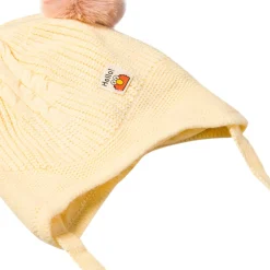 Knit Woollen Cap With Tie Knot For Ear Protection Solid Cream