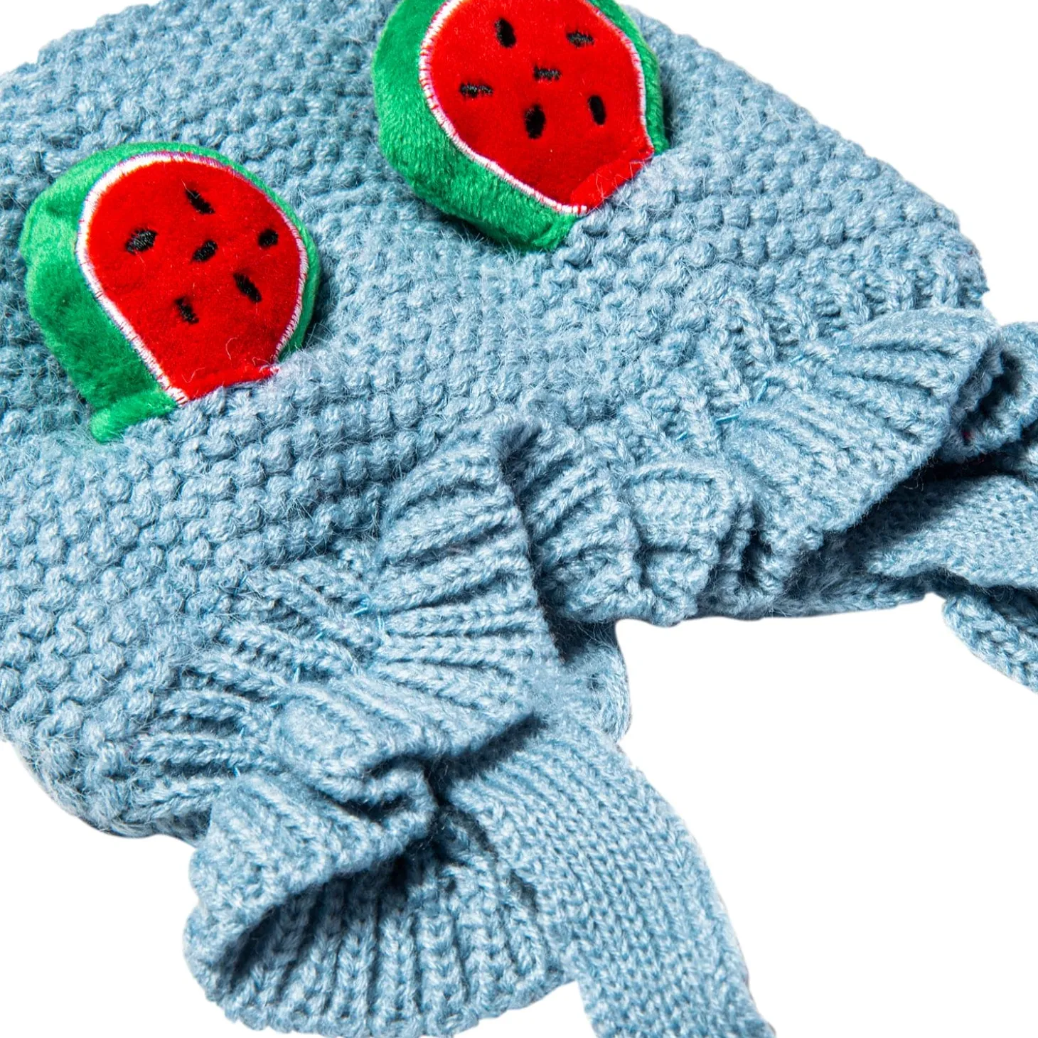 Knit Woollen Cap With Tie Knot For Ear Cover Watermelon Blue