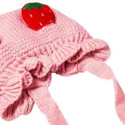 Knit Woollen Cap With Tie Knot For Ear Cover Strawberry Pink