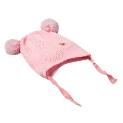 Knit Woollen Cap With Tie Knot For Ear Protection Solid Light Pink