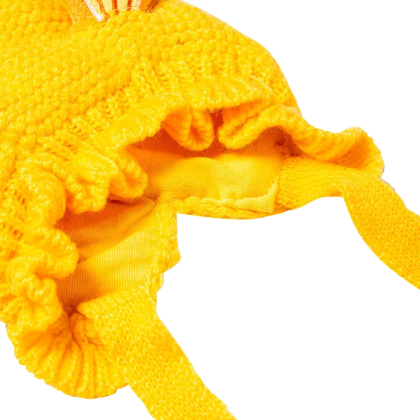 Knit Woollen Cap With Tie Knot For Ear Cover Citrus Yellow