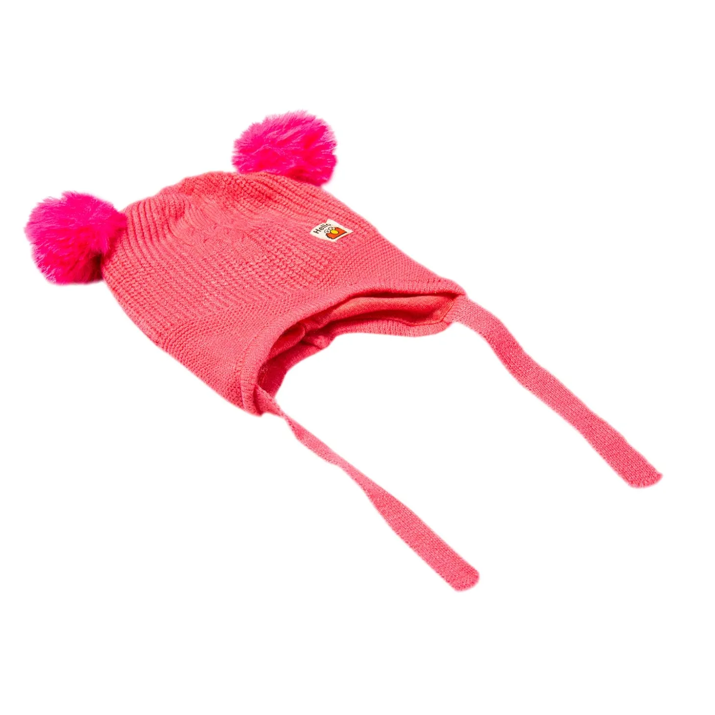 Knit Woollen Cap With Tie Knot For Ear Protection Solid Pink