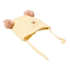 Knit Woollen Cap With Tie Knot For Ear Protection Solid Cream