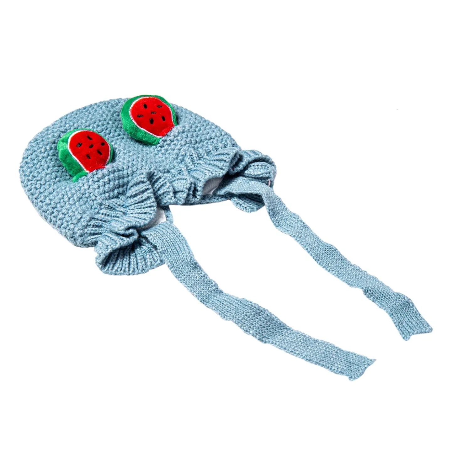 Knit Woollen Cap With Tie Knot For Ear Cover Watermelon Blue