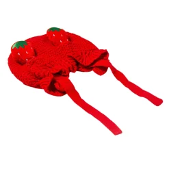 Knit Woollen Cap With Tie Knot For Ear Cover Strawberry Red