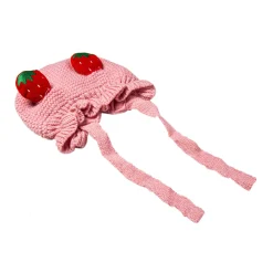 Knit Woollen Cap With Tie Knot For Ear Cover Strawberry Pink