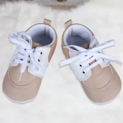 Lace-Up Stylish Leather Sneaker Shoes - Beige