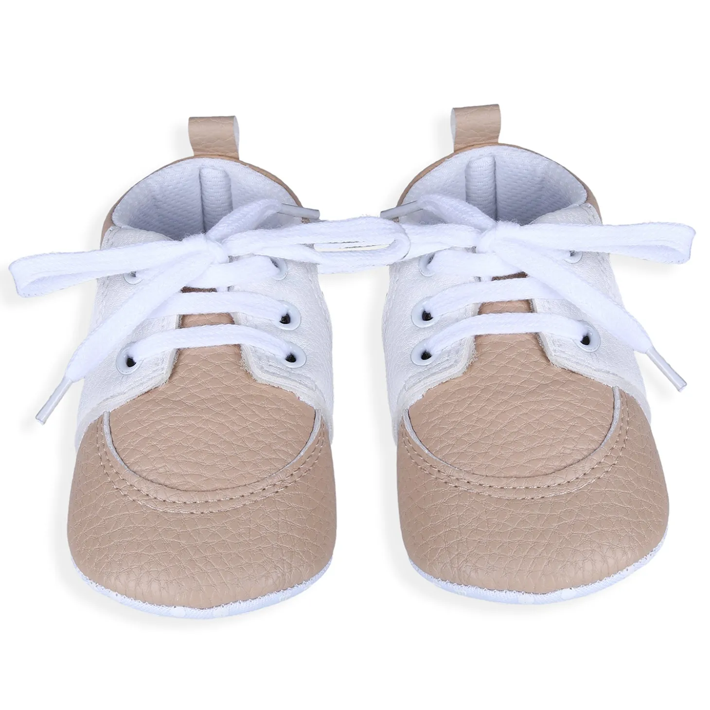 Lace-Up Stylish Leather Sneaker Shoes - Beige