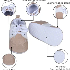 Lace-Up Stylish Leather Sneaker Shoes - Beige