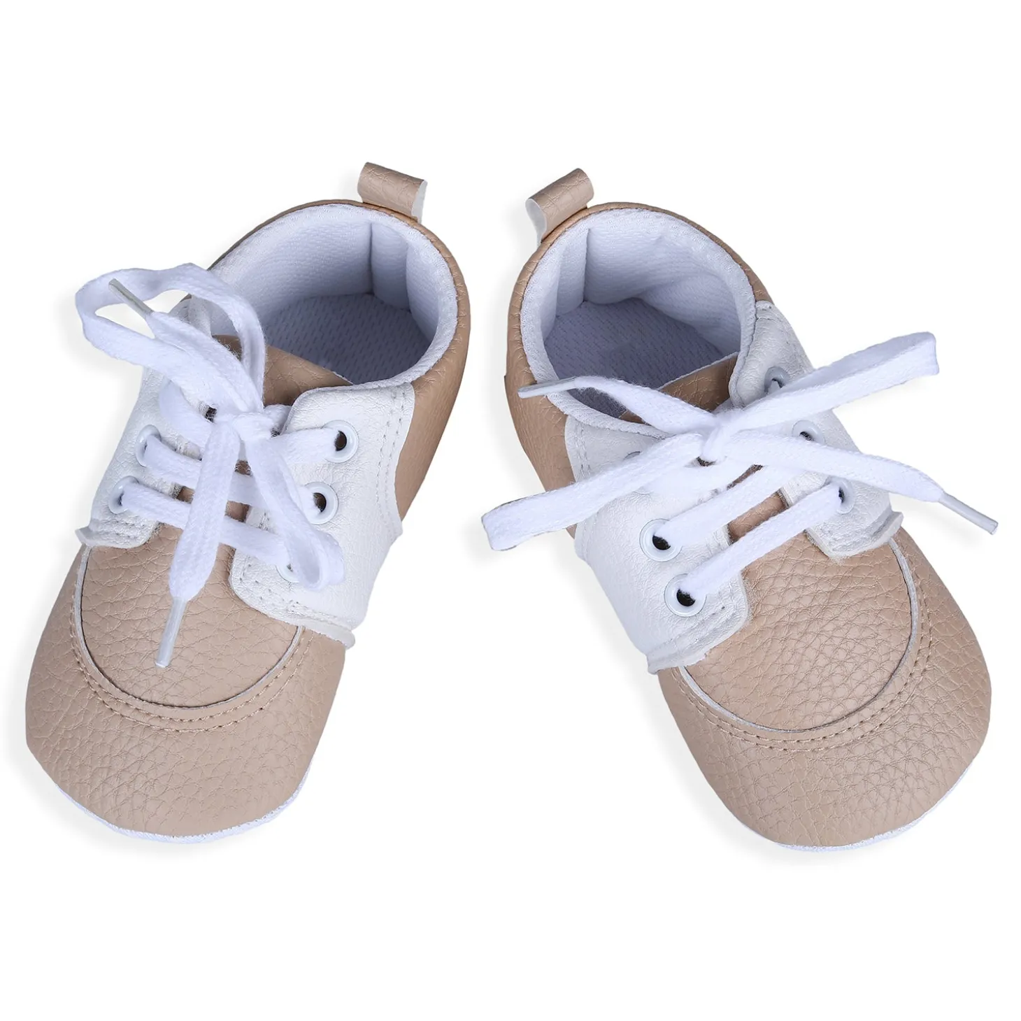 Lace-Up Stylish Leather Sneaker Shoes - Beige