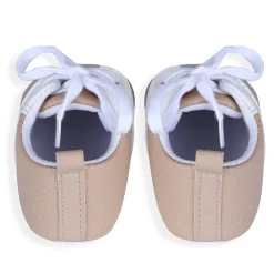 Lace-Up Stylish Leather Sneaker Shoes - Beige