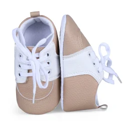 Lace-Up Stylish Leather Sneaker Shoes - Beige